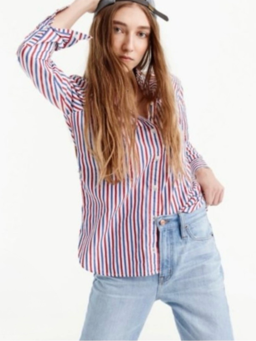 J Crew Classic Fit Boy Button Down Shirt Trifecta Stripe Women’s Small